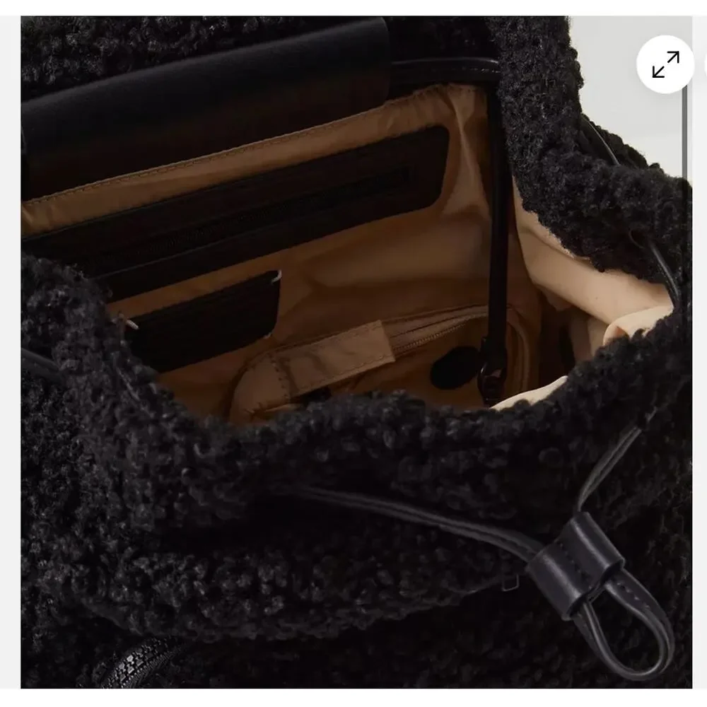 Caraa Cirrus Sherpa Backpack Travel Rucksack Teddy Fuzzy Black